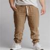 Модные новые мужские повседневные брюки из хлопка и льна с перекрестными краями, новые однотонные спортивные брюки для отдыха с дышащими штанами на шнурке