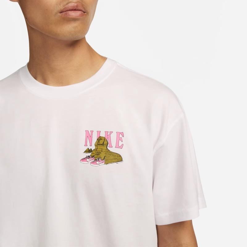 Nike Loose Breathable Cartoon Print Sports Round Neck Short Sleeve T-Shirt With Drop Shoulder Men Tops White FJ1142-100