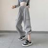 Серые спортивные штаны женские свободные спортивные штаны на завязках весенне-осенние широкие комбинезоны