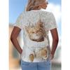 Футболки женские с коротким рукавом 3D принтованный топ праздничный анималистичный узор выходные базовая футболка с V-образным вырезом летняя
