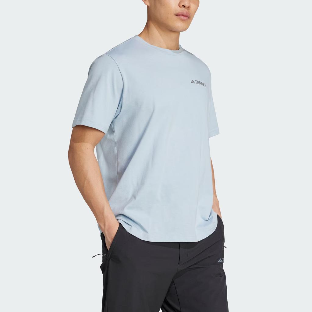 adidas Terrex Ss25 Polygiene Графическая футболка с коротким рукавом и круглым вырезом для занятий спортом на открытом воздухе Мужские топы Синий Желтый JI8326