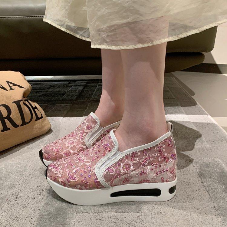 Внутренняя часть обуви с высокой посадкой, женские туфли весна-лето 2024 года, кружевные, с пайетками, сетчатые, повседневные, на платформе, женские туфли