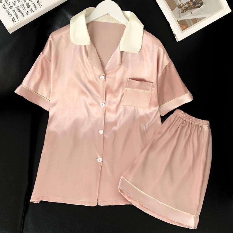 Wind Pajamas Girls Short-Sleeved Shorts Feel Cold Silk Cool High-Value Casual Loungewear Real Shot