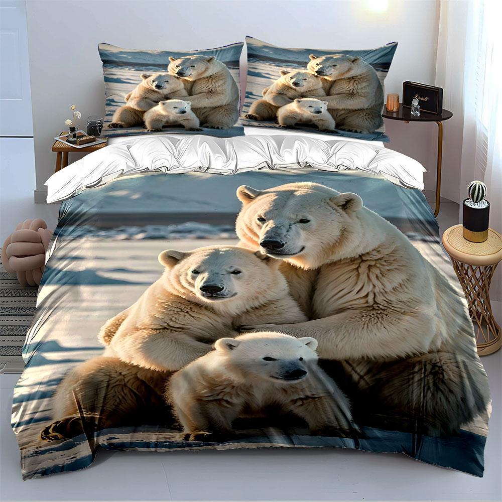 Polar Bear Family in Snow Bedding Duvet Cover Set (1*Duvet Cover 2*Pillowcases, without duvet insert)