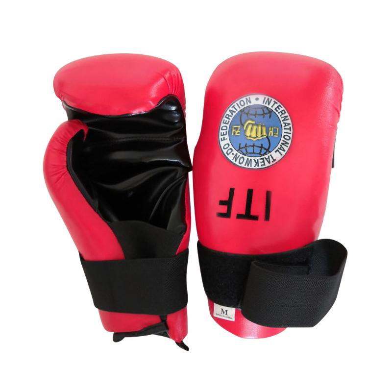 Taekwondo Red/Blue ITF Taekwondo PU Leather Gloves Foot Guard Ankle Gloves Martial Arts Karate Training Protector Equipment