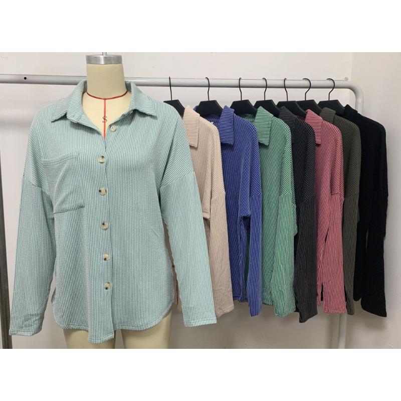 Весенне-осенняя женская полосатая рубашка с карманами и длинными рукавами, кардиган, куртка