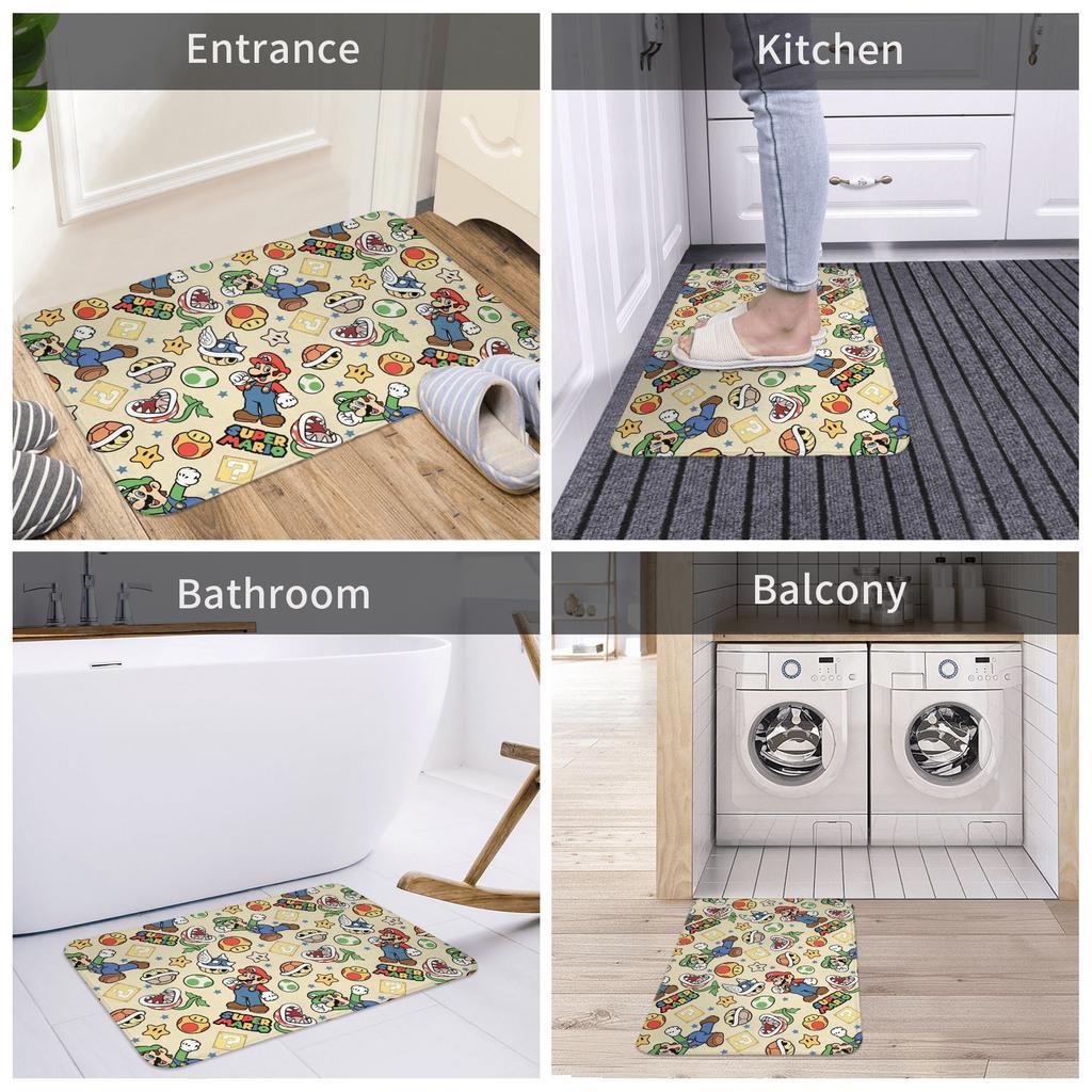 Cartoon Super Mushroom Marios Front Door Mat Anti-Slip Outdoor Quick Dry Doormat Floor Bathroom Entrance Rug Carpet