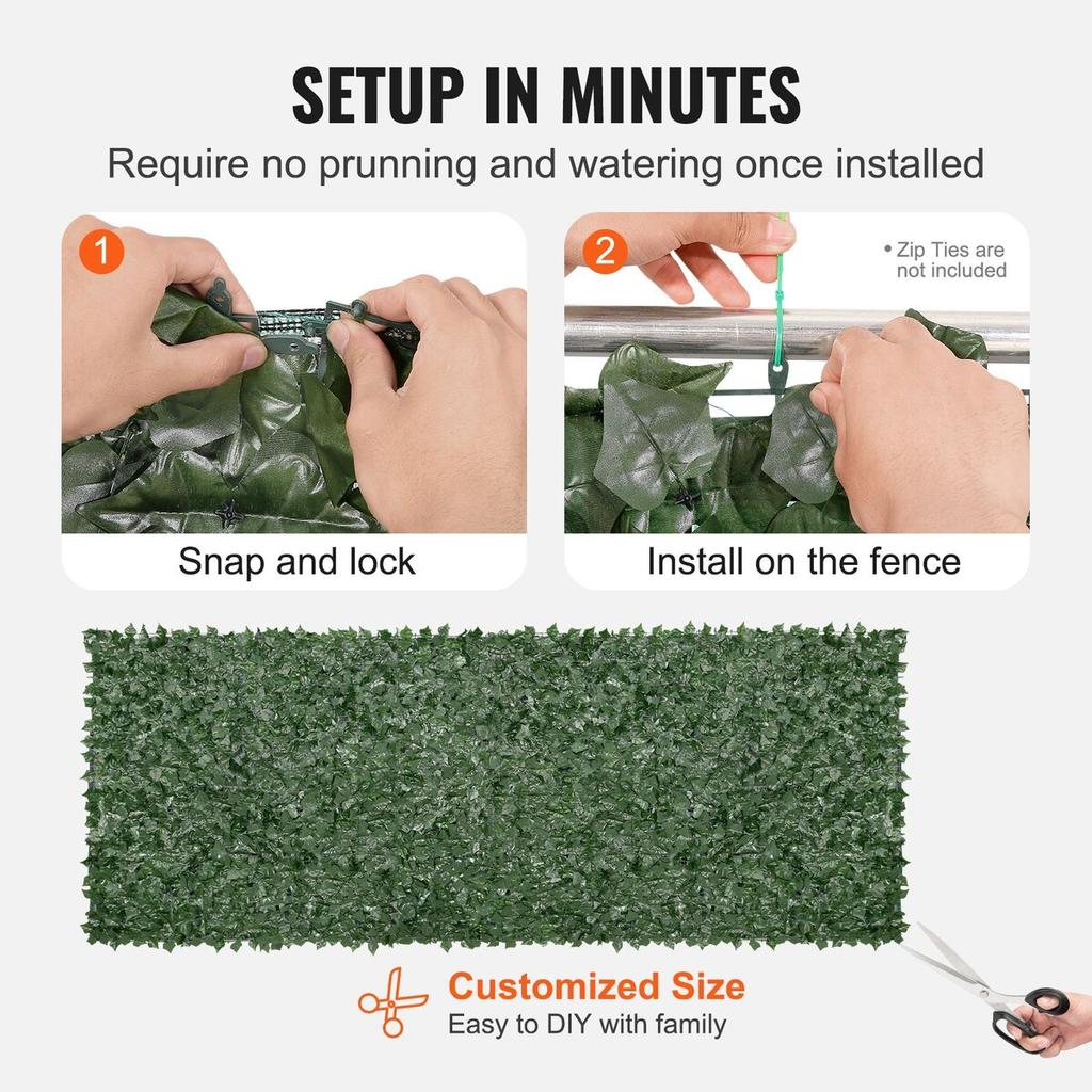 Ivy Privacy Fence, 1.5 x 4m Artificial Green Wall Screen, Greenery Ivy Fence w/ Mesh Cloth Backing and Strengthened Joint, Faux Hedges Vine Leaf
