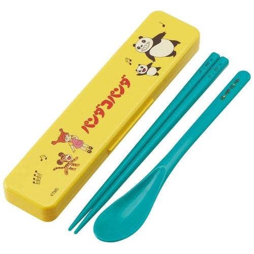 Skater Chopsticks and Spoon Set, Bento Box, Adult, Antibacterial, Combo Set, 18cm, Non-Clinking, Made in Japan, Panda and Kopanda Design, CCS3SAAG-A