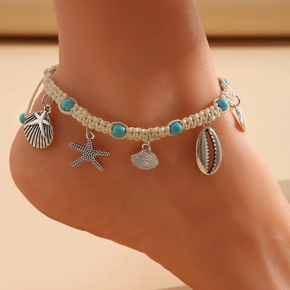 New Boho Shell Starfish Anklets for Women Fashion Tortoise Ankle Bracelet On Leg Barefoot Handcraft Chain Summer Beach Jewelry