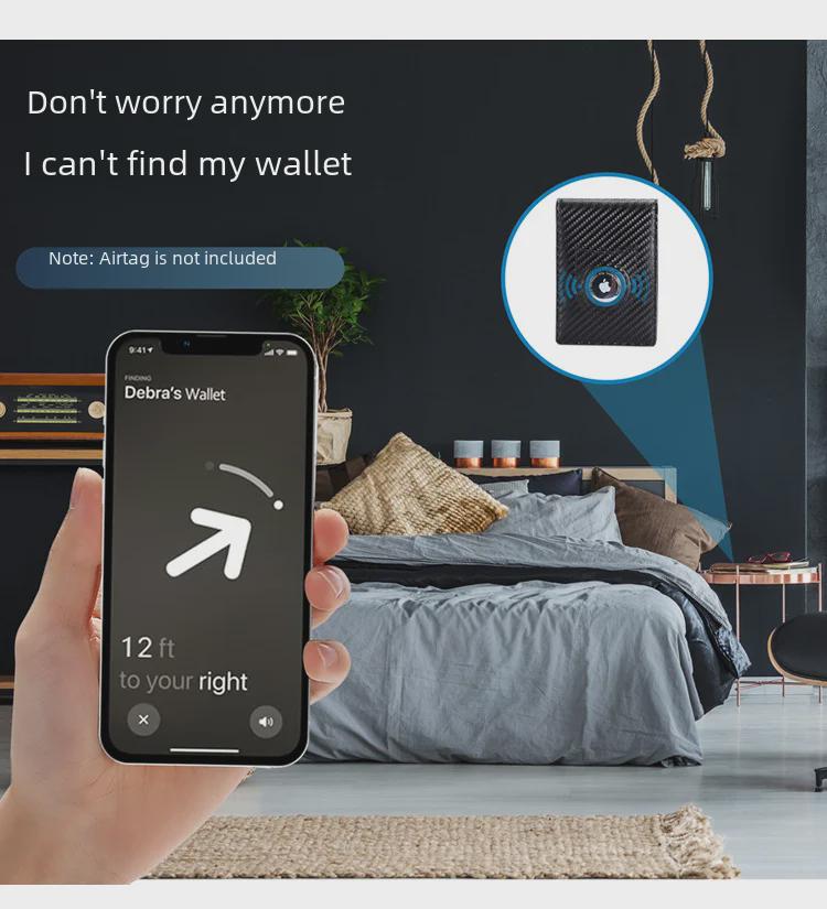 Кожаный кошелек с защитой от кражи RFID и держателем Airtag для мужчин - дизайн из углеродного волокна