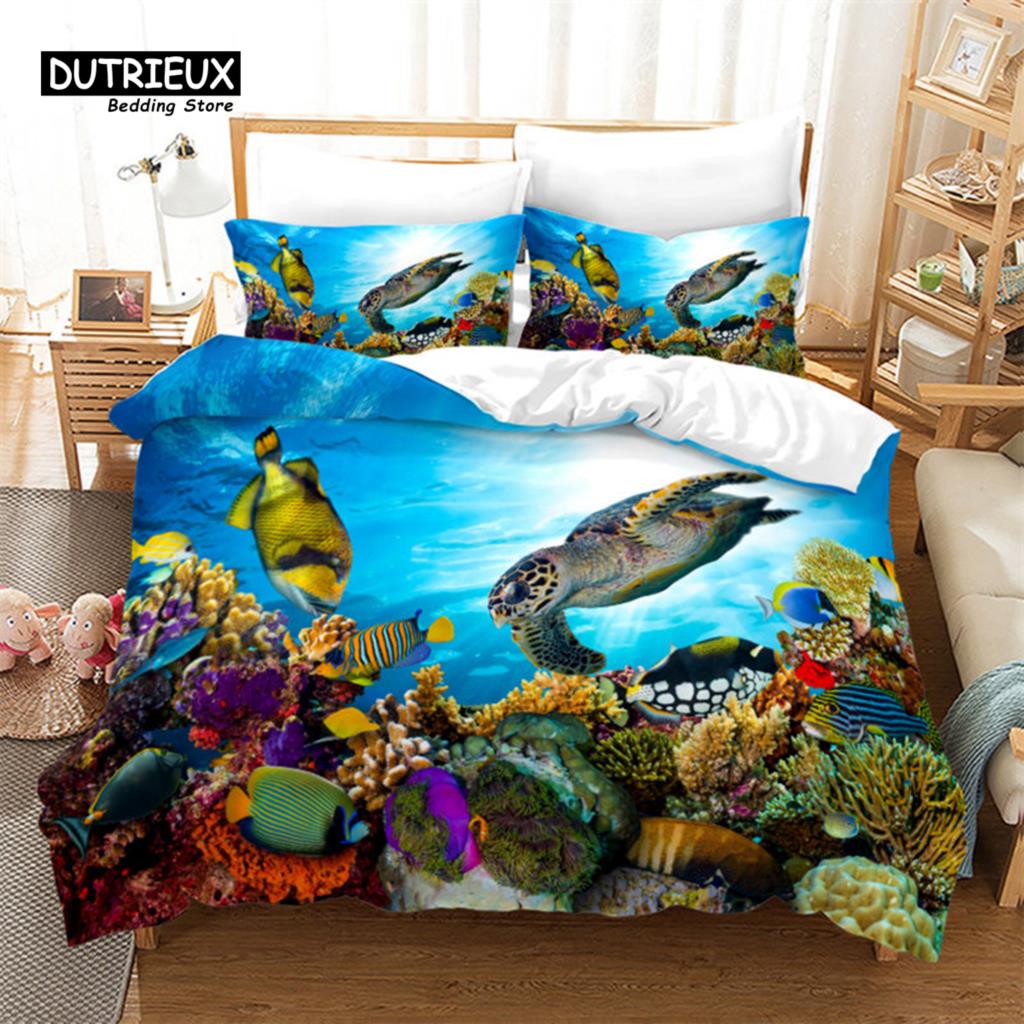Детский мультяшный океанический рыбный пододеяльник из микрофибры с морской тематикой, комплект постельного белья, пододеяльник для мальчиков и девочек