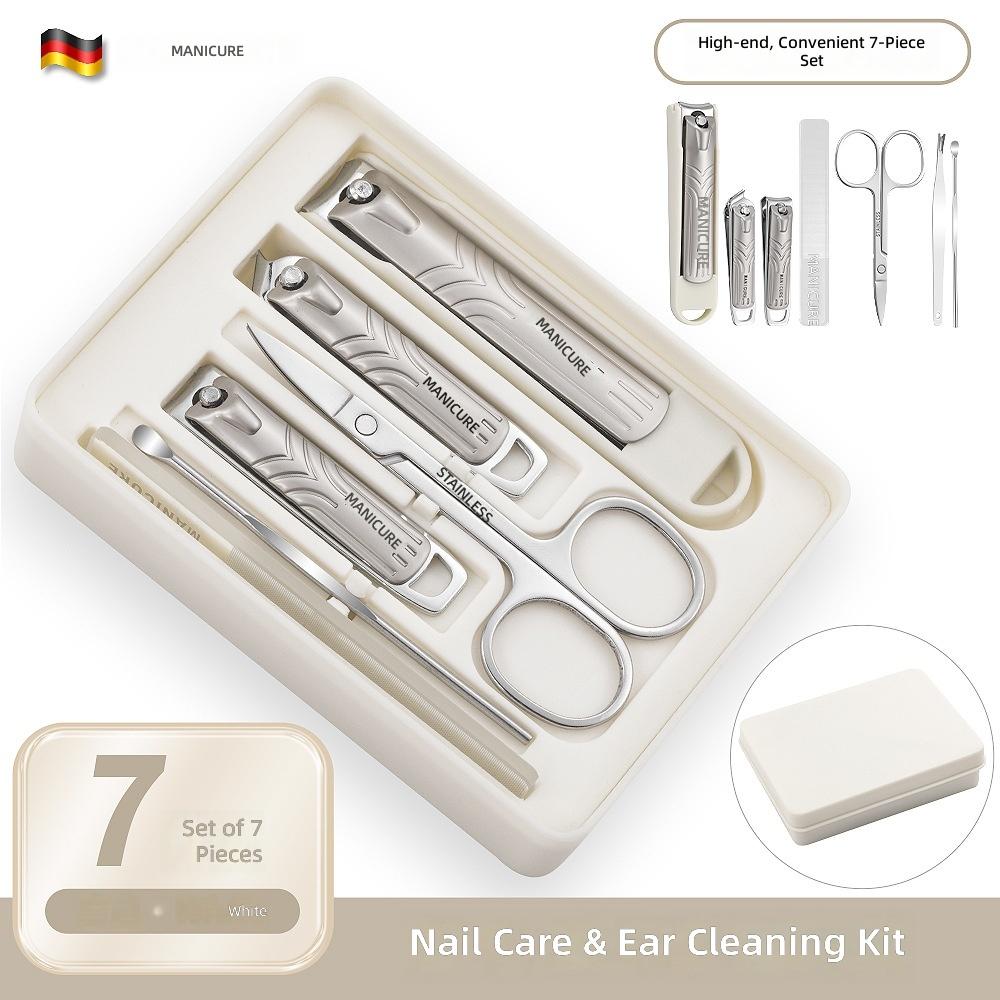 7 Piece Carbon Steel Manicure Set Two-tier Box; High-end Gun-black Splash-proof sharp Pedicure Nail Clippers Tools