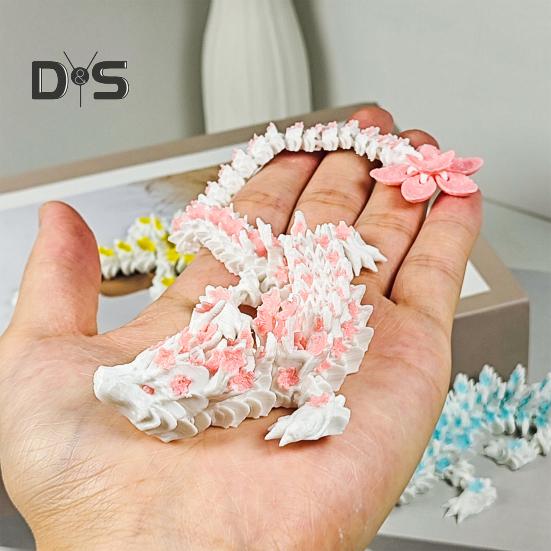 3D-печатный дракон Сакура 10,8 дюймов, шарнирный дракон с подвижными суставами, вращающийся хвост вишневого цвета, гибкая игрушка-фиджет для декора стола