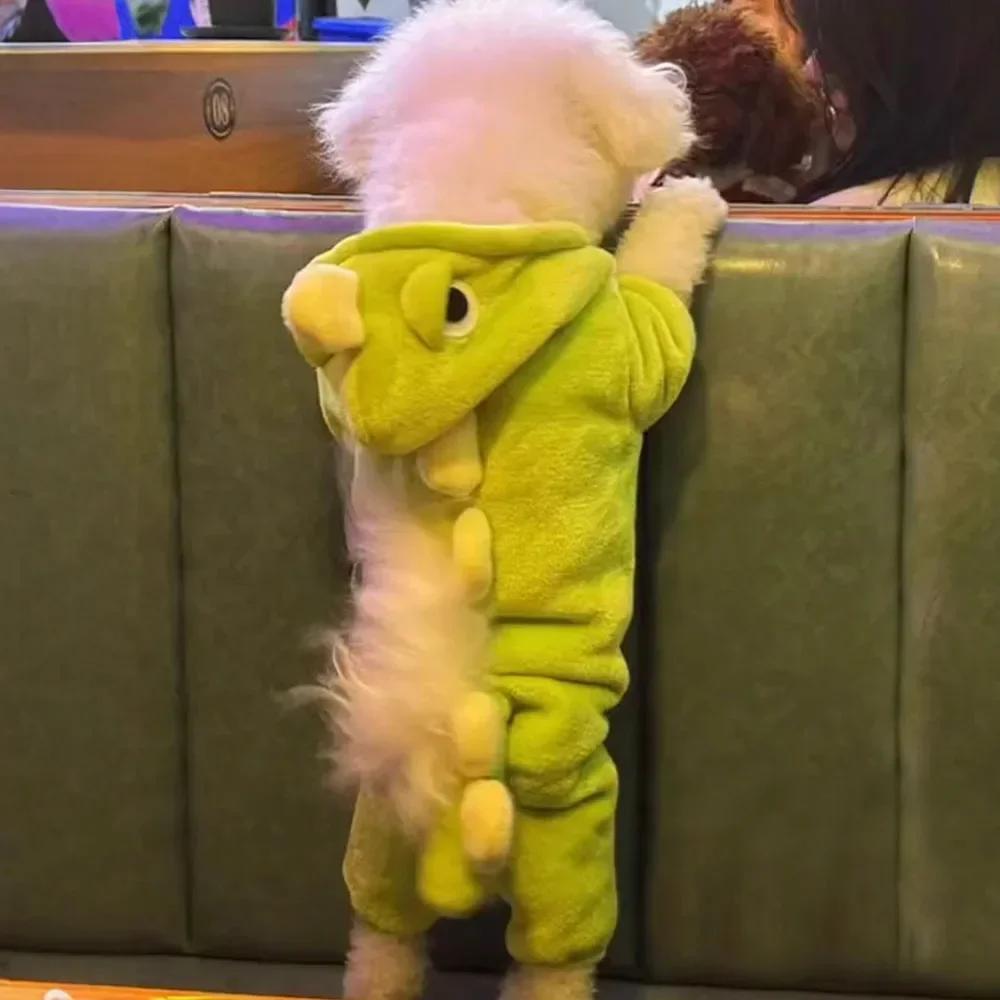 Winter Puppy Dog Cat Clothes Fleece 4-legged Soft Sweater for Sphynx Cat Thick Warm Hooded Dinosaur Sweatshirt Coat for Kittens