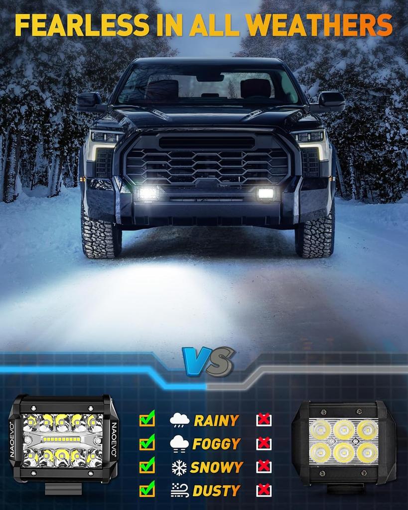 NAOEVO 4 дюйма 2 шт. светодиодные фары Pod Lights Spot Flood Combo светодиодные противотуманные фары для вождения 4x4 Off Road Фары рабочие фары для грузовика, лодки, квадроцикла, UTV, джипа