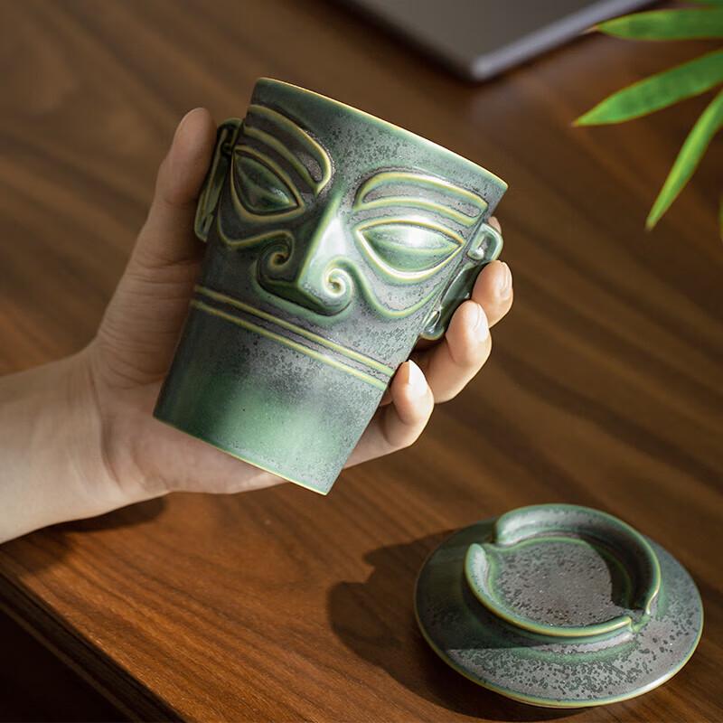Керамическая офисная кружка Edenus Sanxingdui с зеленой крапчатой глазурью