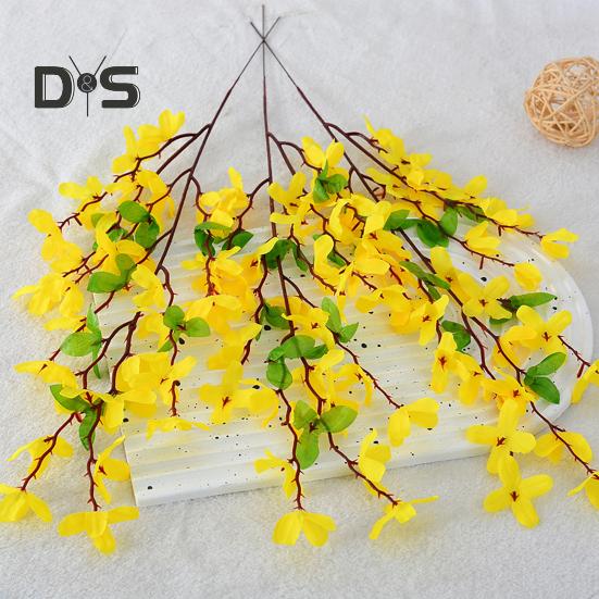 Искусственный зимний жасмин со стеблем Реалистичный искусственный шелк Желтый цветок Стол для домашнего офиса Центральная часть Искусственный цветок Ветка Цветочная композиция Украшение