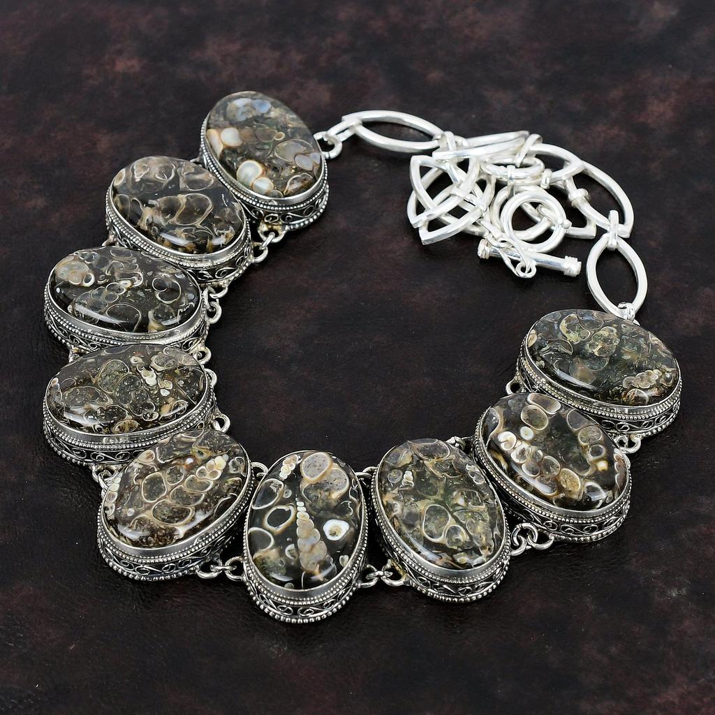 Ожерелье из агата Turritella, ожерелье из стерлингового серебра 925 пробы, ювелирные изделия из натурального драгоценного камня, регулируемая цепочка ручной работы, винтажное ожерелье для подарка