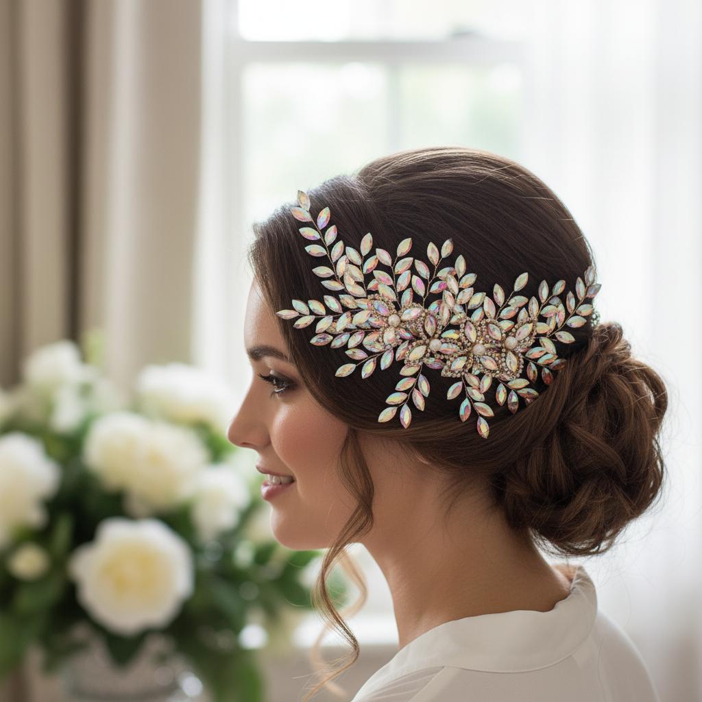 Hand-made Rhinestone Flower Hairband for Wedding Party Elegant Design Alloy Material