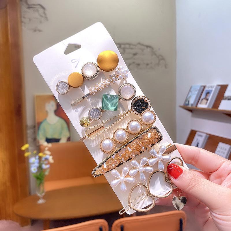 Простая челка Морская заколка Зажим в виде слова Сетка Красный темперамент Жемчужный кристалл Задняя часть головы Ложка Верхняя застежка Боковой зажим Комбинированный набор