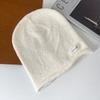 Grey crimped knitted wool hat women's autumn and winter face small pile hat big head circumference ear protection warm pullover couple hat
