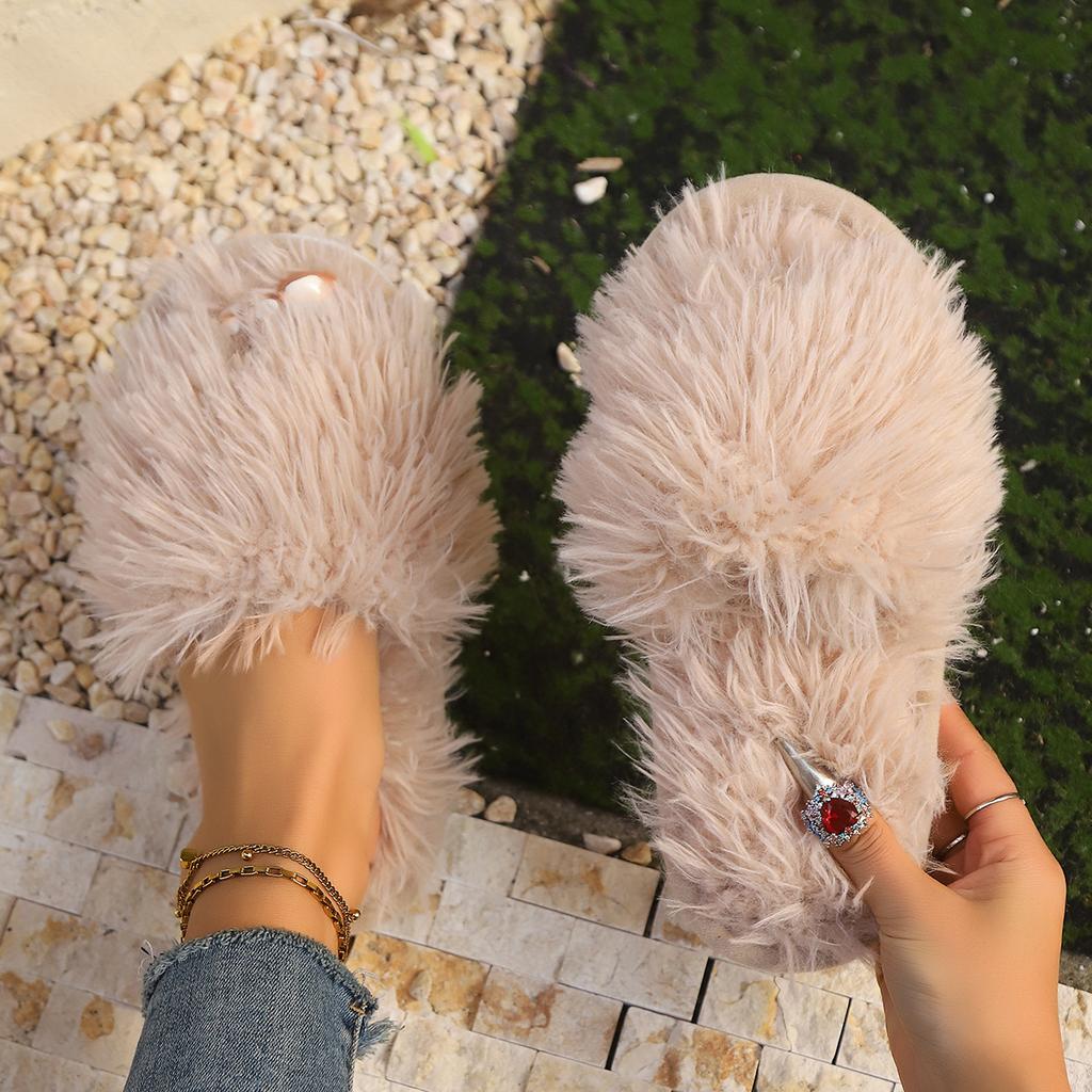 Women's Long Haired Slippers Autumn and Winter Warmth Slippers