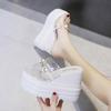 White Slipper Women's 2024 Summer Fashion Platform Sequined Slippers Slope Heels Woman Shoes Rhinestone Transparent Wedges Slide