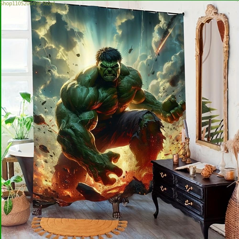 1 шт. Шторка для душа Халк с крючками - 180,09x180,09 см, Яркий дизайн супергероя, Идеально подходит для ванной комнаты, Пикника, Офисного декора, Par