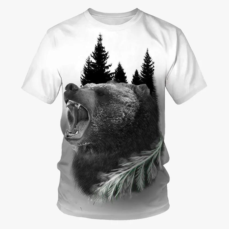 Cool Art Bear Design T-shirt Men's Clothing Short Sleeves O-neck T Shirts Print Street Harajuku Trend Fashion Animal Tees Top