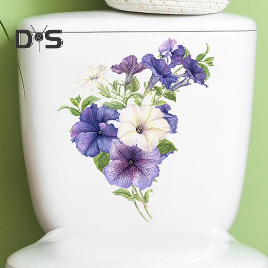 Наклейка на унитаз с цветком петунии, съемная самоклеящаяся водонепроницаемая наклейка из ПВХ для гостиной, ванной комнаты, настенная художественная цветочная наклейка для унитаза