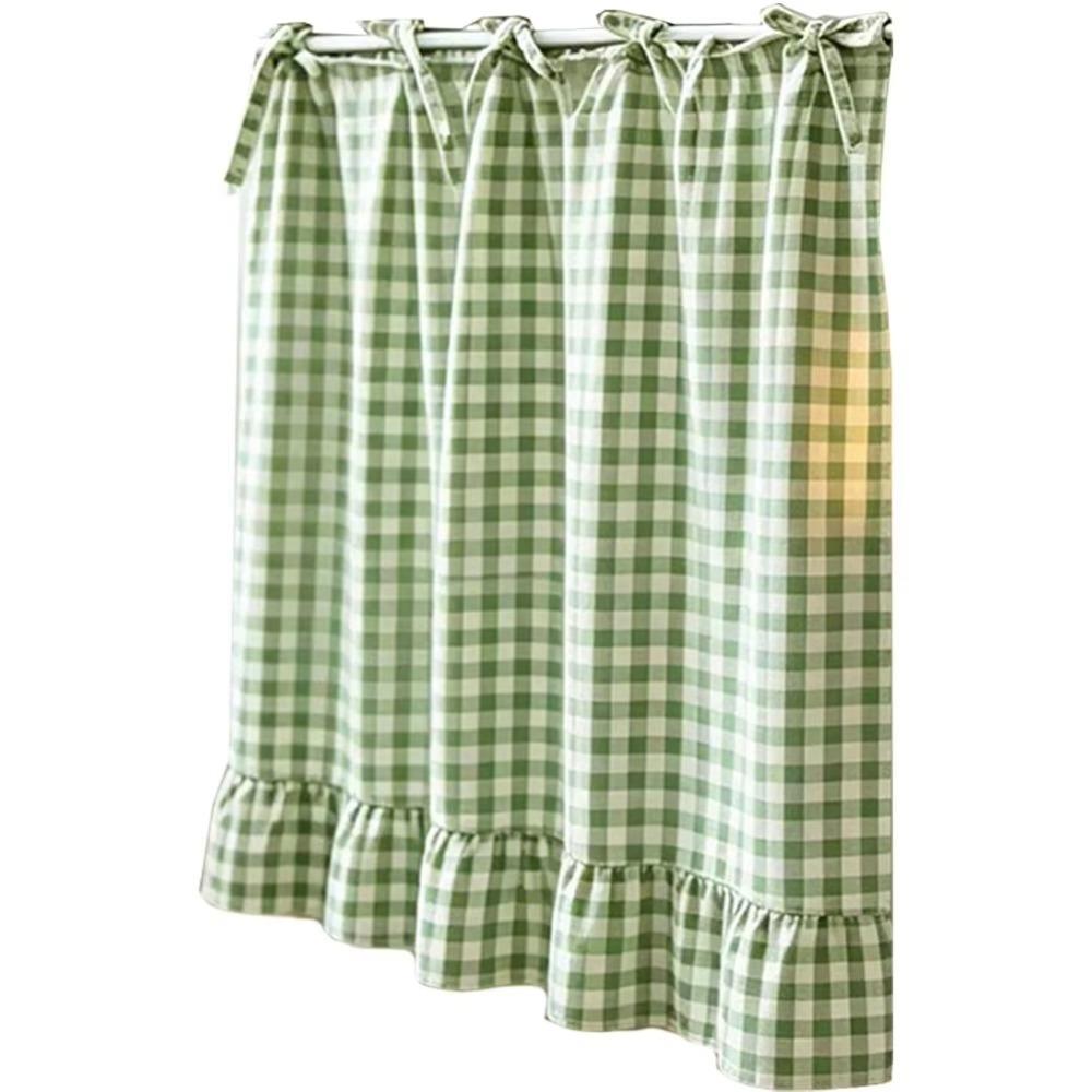 Ruffled Edge Farmhouse Plaid Kitchen Oven Skirt Cotton Privacy Partition Curtain Porch