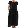 O Neck Sleeveless Loose Cotton Linen Pocket Long Dress Solid Color Women