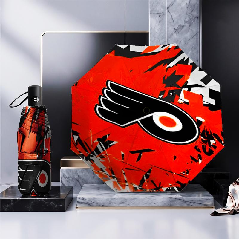 Зонт-трость с логотипом Flyers Hockey, складной зонт, автоматический зонт, 8 спиц, для путешествий, кемпинга, подарок на Хэллоуин, Рождество