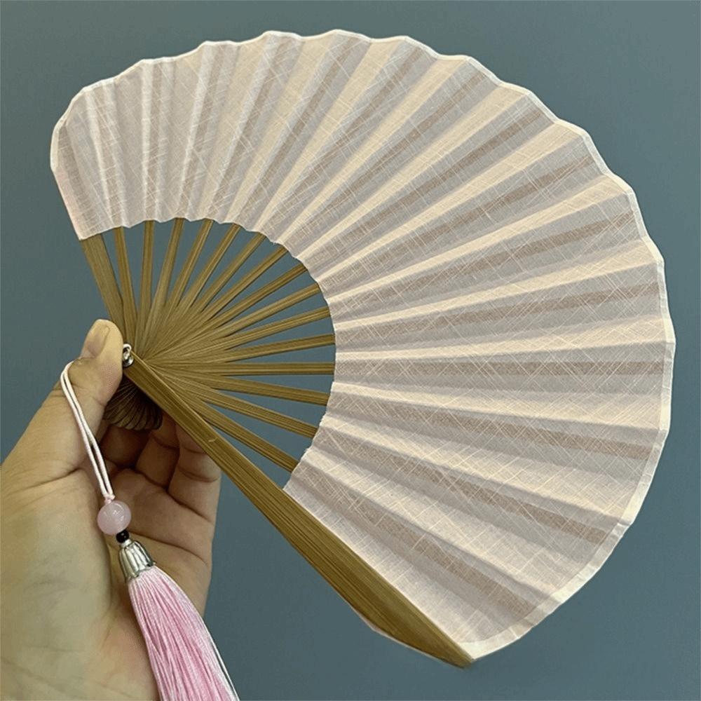 Bamboo Frame Folding Hand Fan Cotton Linen Cloth Retro Handheld Fan Dance Fan Chinese Style