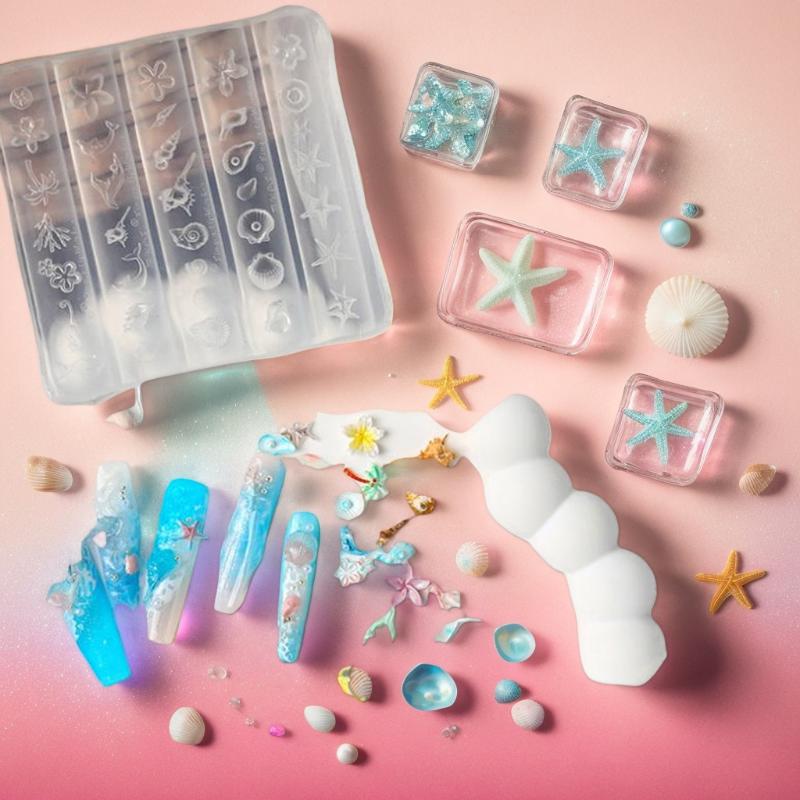 1pcs Sea Shell Starfish Goldfish Koi Fish 3d Acrylic Nail Mold Summer Sea Coral Flower Butterfly Diy Silicone Mold Nail Art Mold