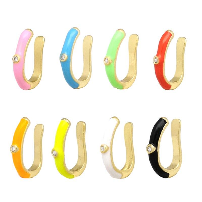 Одинарные серьги-каффы, неоновый зеленый, желтый, яркие флуоресцентные украшения, геометрические круглые U-образные серьги-клипсы без пирсинга, серьги-каффы Aretes