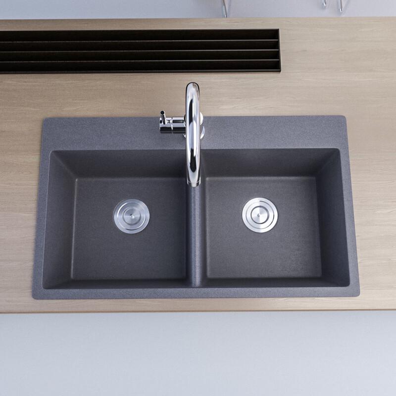 TLXT Matte Black Quartz Double Kitchen Sink