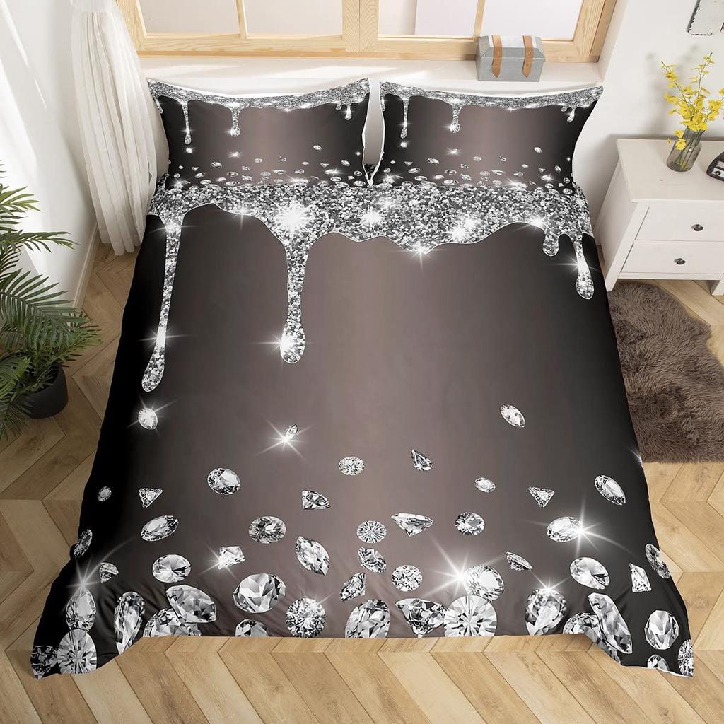 Luxury Shining Diamond Duvet Covers For Kids Boys Girls Lightweight Quilt Covers Jewelry Bedding Sets Bling Party Bedroom Decor