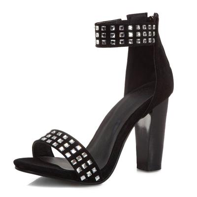 2025 Роскошные женские сандалии Флок Замша Молния Блочный каблук 9,5 см Кристалл Большой размер 48 49 50 Модные для свиданий Женская обувь