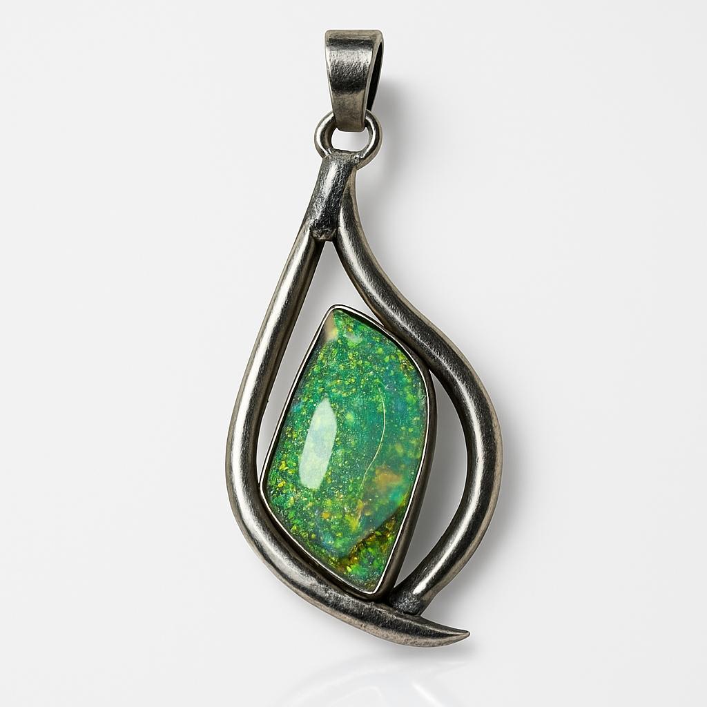 CERTIFIED Natural Australian Opal 39.75 Ct 925 Sterling Silver Fancy Pendant