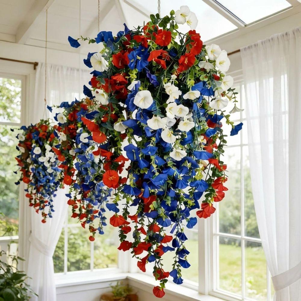 Colorful Artificial Morning Glory Flowers Plastic Morning Glory Branch Green Plants  Living Room