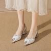 Beautiful High Heels New Silver Pointed Head Light Mouth Thick Heel with Skirt Single Shoes Women