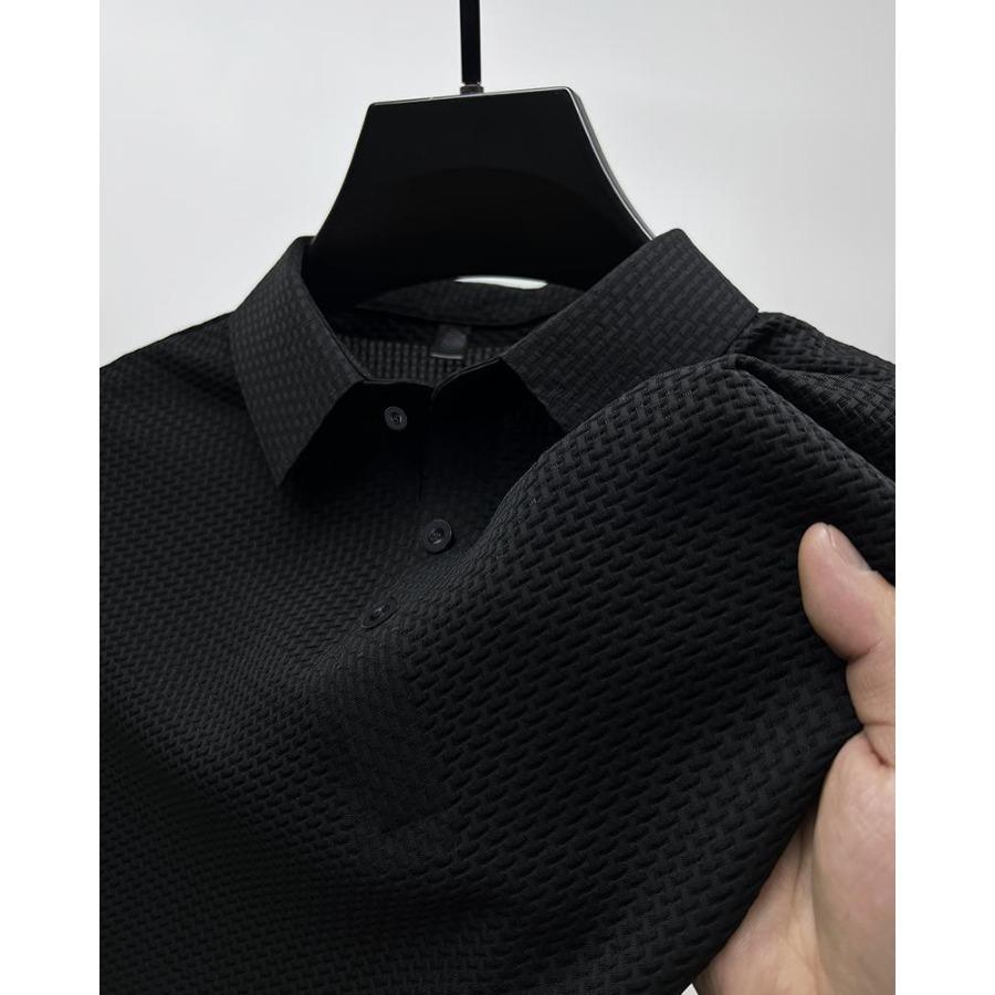 Mesh Ice Silk Polos Top Short Sleeve T-shirt Men's Lapel Collar Summer Solid Color Sliding Polo Shirts