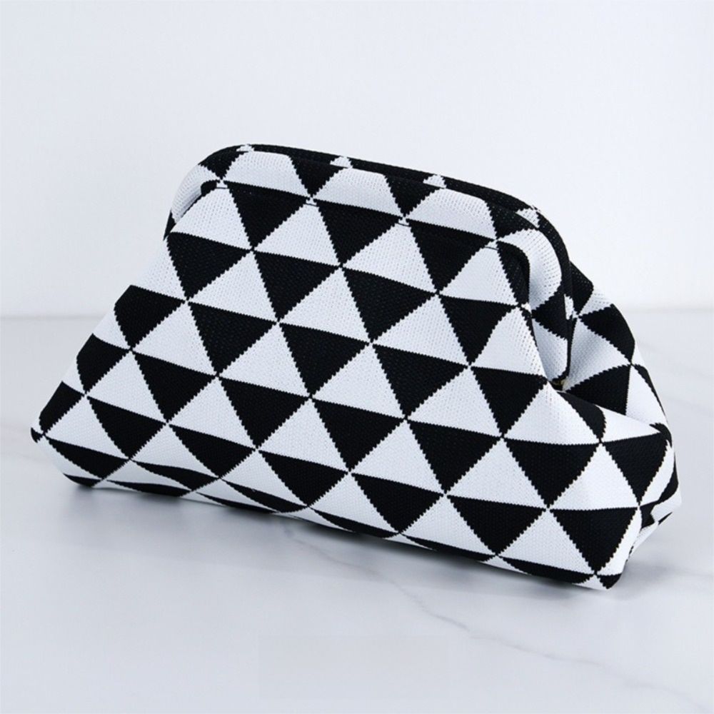 New Crochet Design Knitted Clutch Bag Portable Casual Cosmetic Bag Colorblock Handbag Women