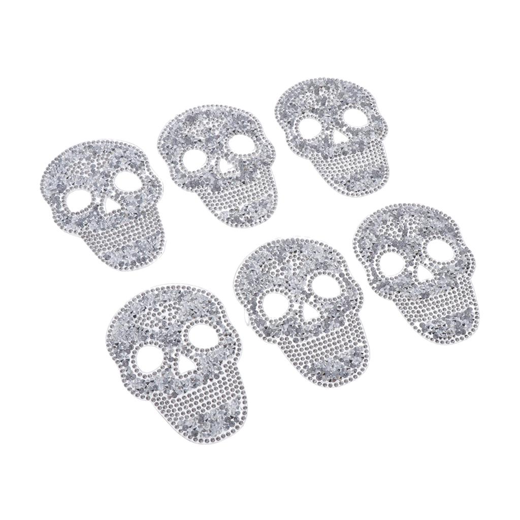 6 Pieces DIY Skull Rhinestone Patch Appliques Iron On Bags Clothes Sewing