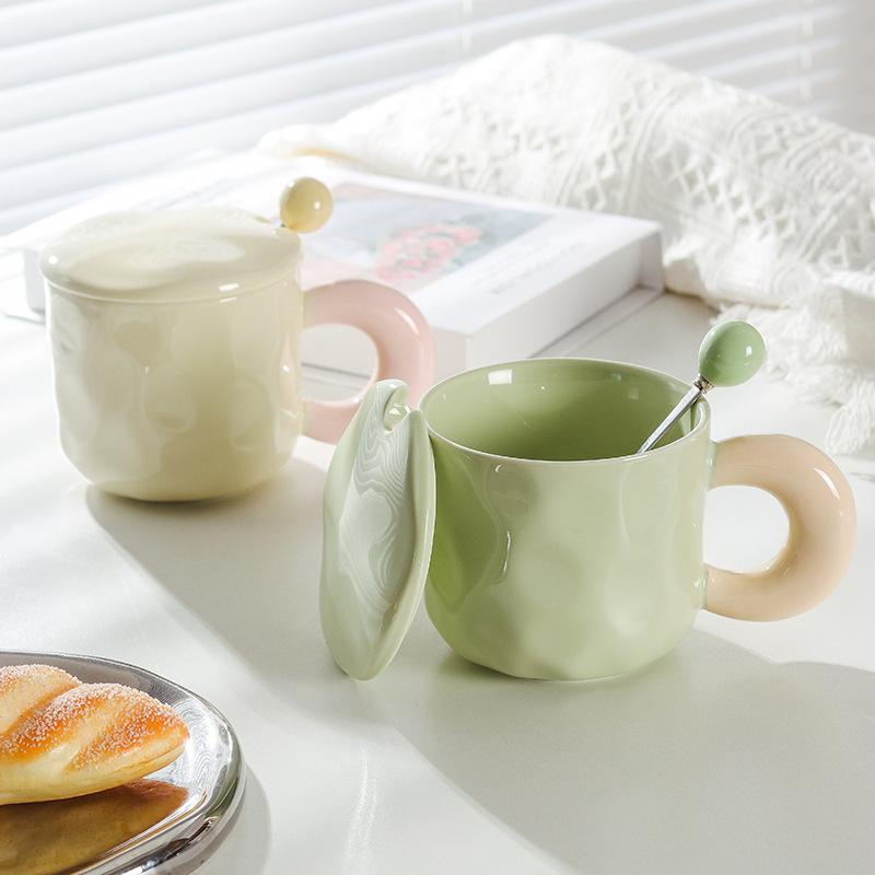 Milk Fufu Mug with Lid Spoon Cute Girl High-looking Ceramic Coffee Cup Couple Office Breakfast Cup