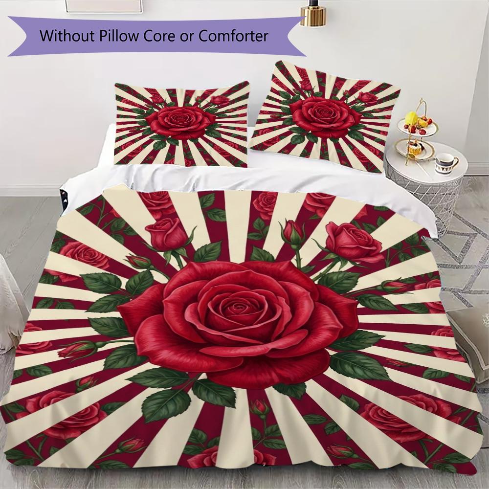 Rose Pattern Bedding uilt Set uilt Cover Pillowcase Home Decoration Birthday Gift (1 * duvet cover + 2 * pillowcase  without core)54