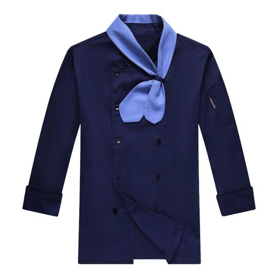 Униформа повара с галстуком-шарфом, двубортная, с пуговицами, воротником-стойкой, длинными рукавами, женская и мужская, рубашка повара, рабочая одежда