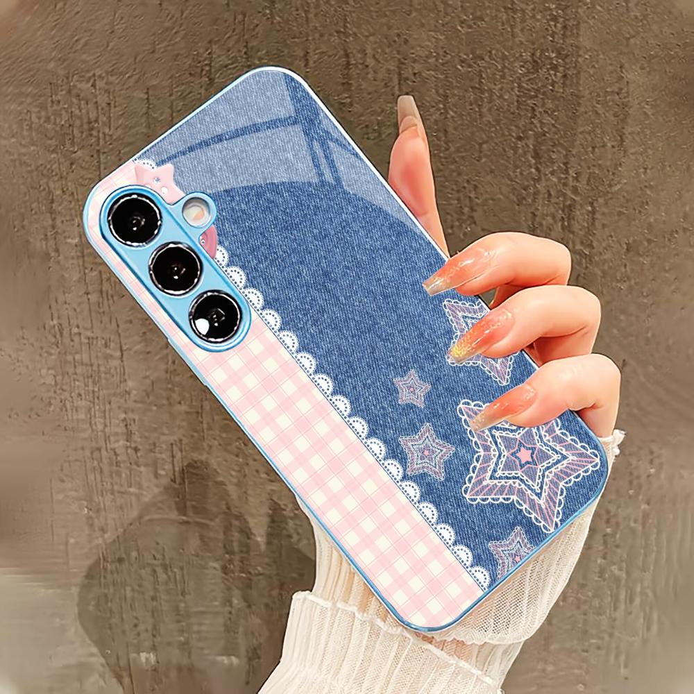 Розово-синие звезды Чехол для телефона для Samsung Galaxy S26 S25 S24 S23 S22 FE Ultra Plus Встроенное стекло ощущение голого телефона Мужчины женщины